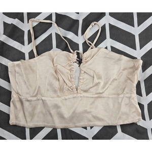 Zara Women's Champagne Gold Satin Cami Crop Top Cross Strap Adjustable, Small